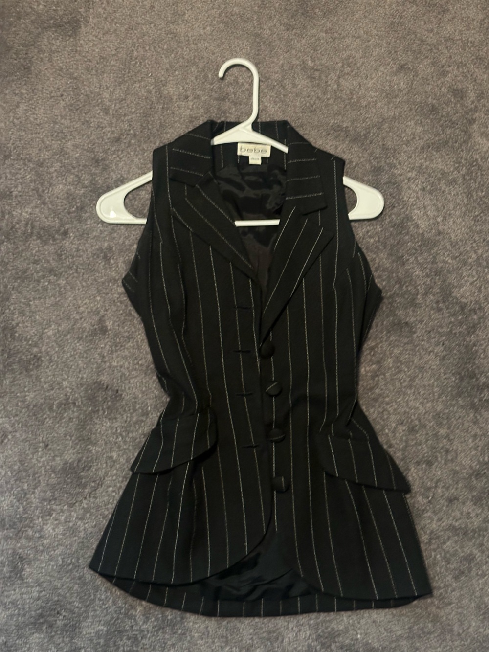 Bebe Black Pinstripe Button-Front Vest